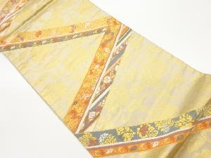 斜線に花鳥・花唐草模様織出し袋帯